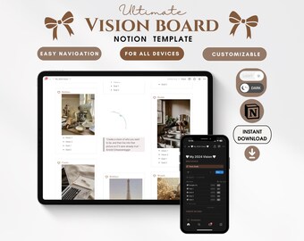 2025 Digital Vision Board Notion Template, Manifestation Journal, Digital Affirmations Board, 2025 Goals Kit, Law of Attraction Journal