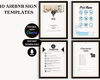 Ensemble d'enseignes Airbnb, enseigne imprimable pour Airbnb, enseignes modifiables, enseigne Wifi, liste de départ, ensemble hôte VRBO, enseignes Canva simples