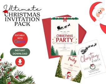 Faire-part de Noël modifiable, modèle de toile imprimable numérique, faire-part de fête de Noël, faire-part de fête des fêtes, téléchargement immédiat