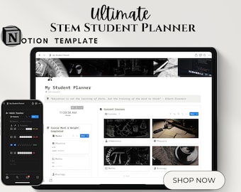 Modèle étudiant Notion Ultimate, tableau de bord étudiant STIM, modèle notionnel tout-en-un, agenda personnel esthétique, agenda de vie universitaire