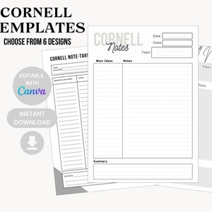 Cornell Notes Paper, Szablon notatek z wykładów do druku, Notatki ze studentami metodą Cornell, Dziennik zeszytu studenta, Pobieranie cyfrowe, A4