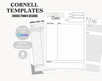 Cornell Notizen Papier, druckbare Vorlage für Hörbeispiele, Cornell Methode für Studenten Notizen, Studenten Notizbuch, digitaler Download, A4