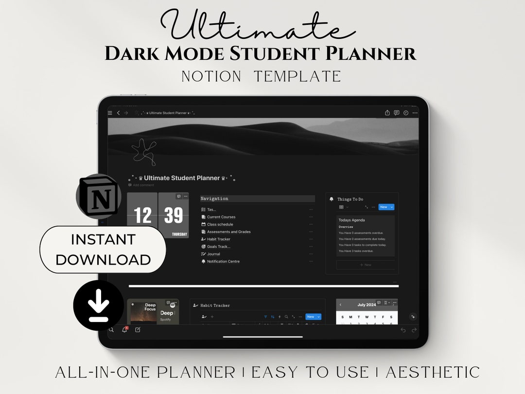 Notion Dark Mode Aesthetic Planner, Ultimate Student Life Planner ...