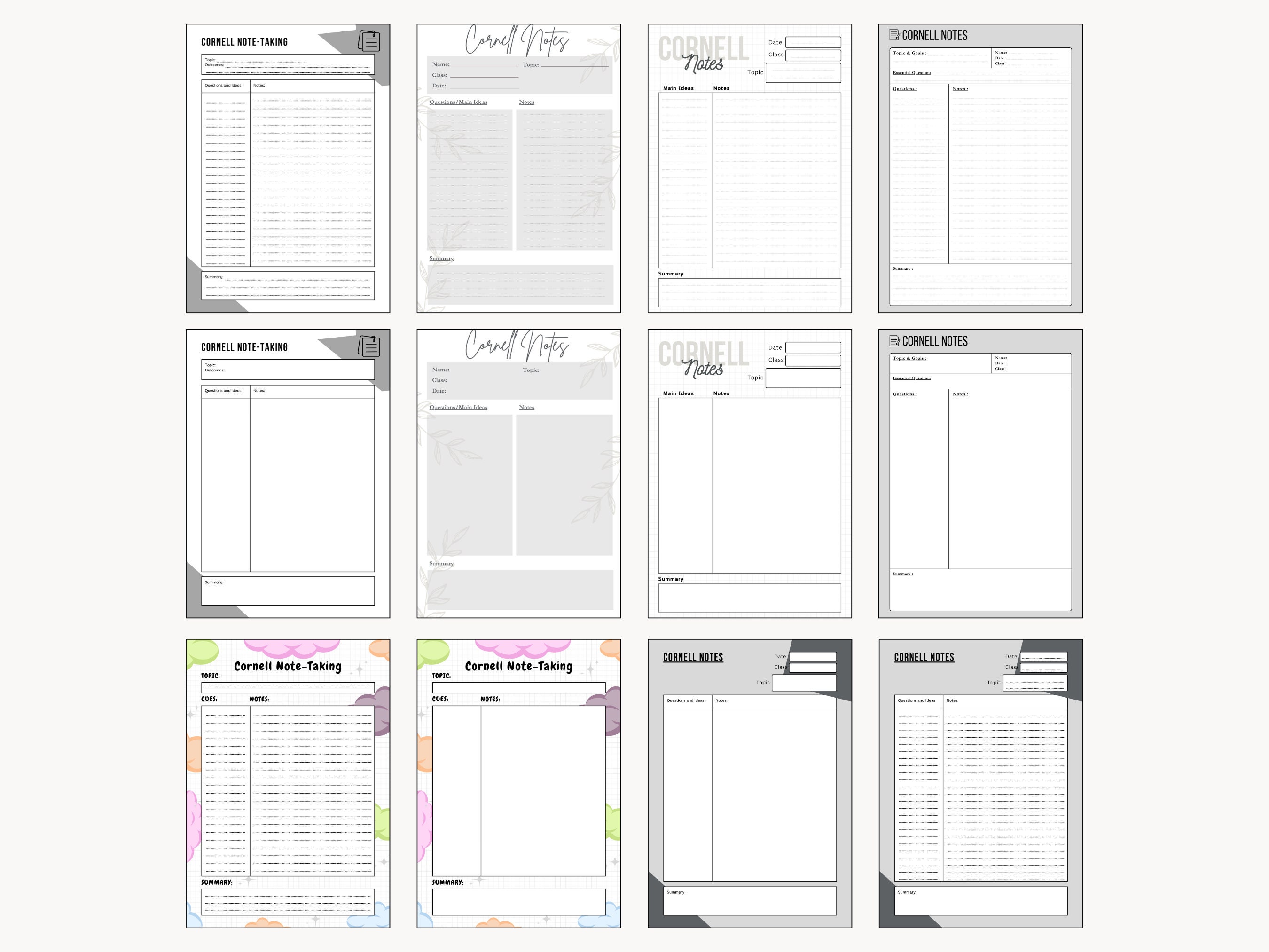 Cornell Notes Paper, Printable Lecture Notes Template, Student Cornell ...