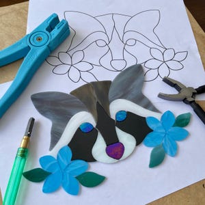Raccoon with Flowers Pattern for Stained Glass (Hobby and Commercial)