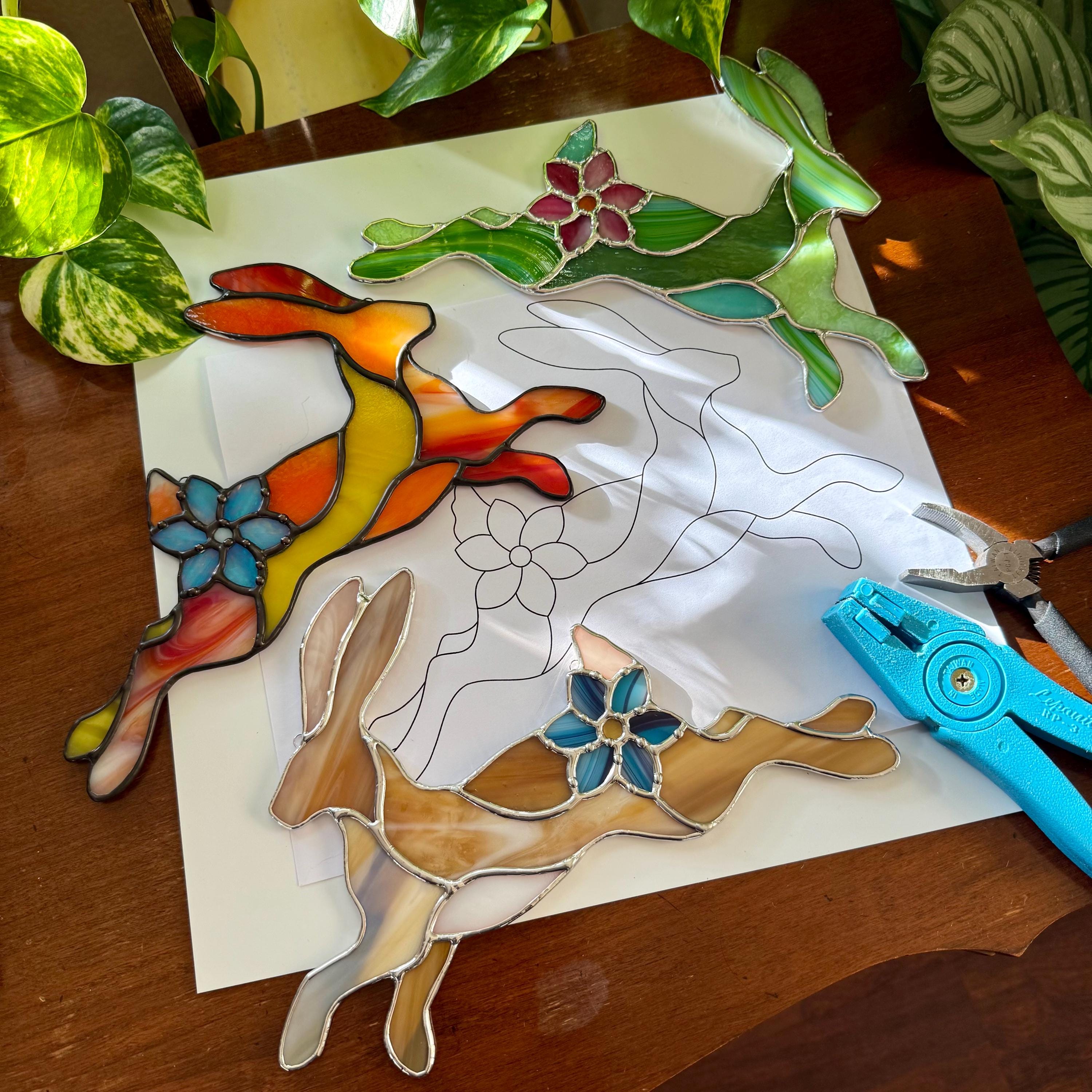 Stained Glass Spring Rabbit Floral Rabbit, Spring Bunny Pattern for Stained Glass (hobby and ...