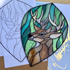 Buck, White-tailed Deer with Antlers Pattern for Stained Glass (Hobby and Commercial)