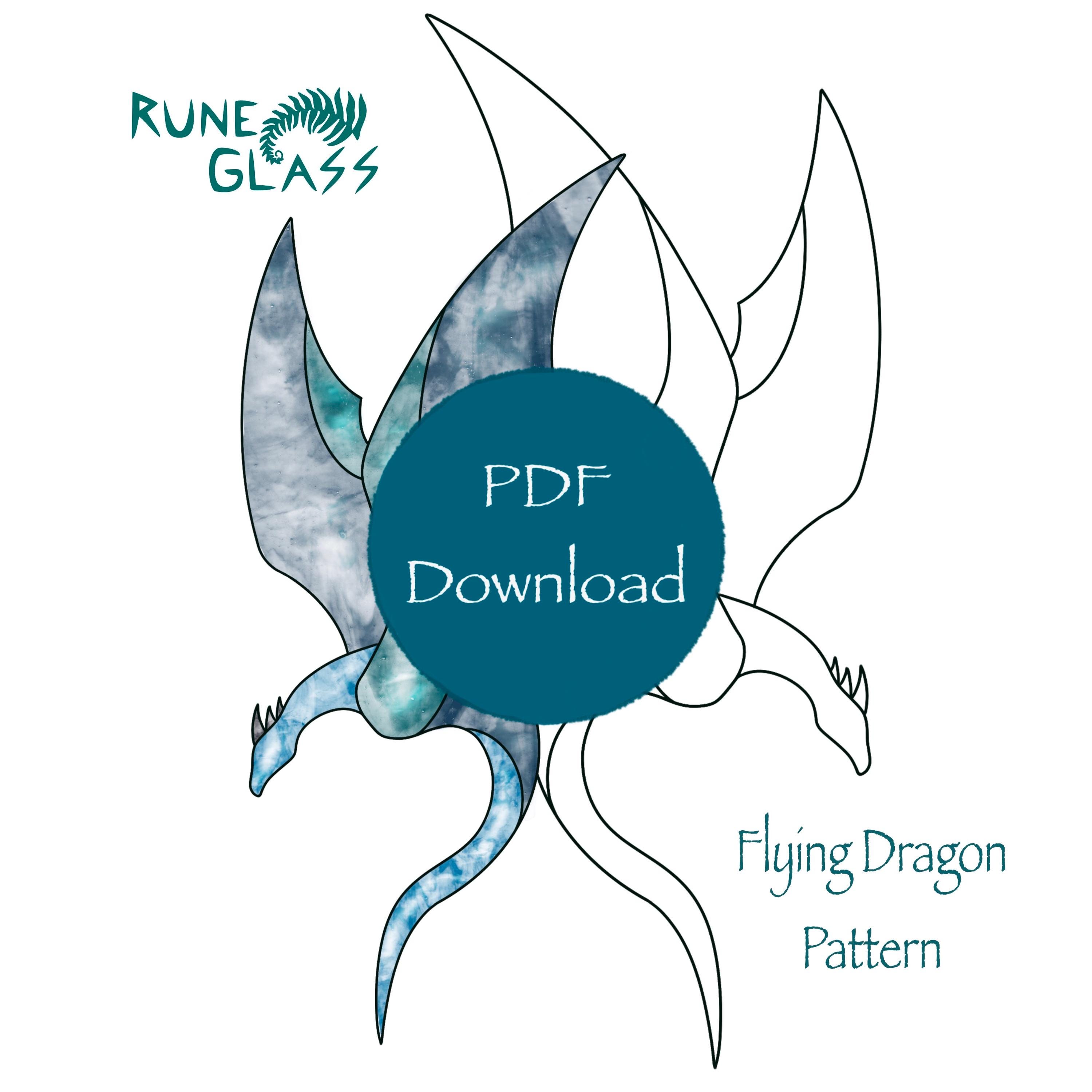 Simple Flying Dragon Pattern for Stained Glass (Hobby and Commercial)