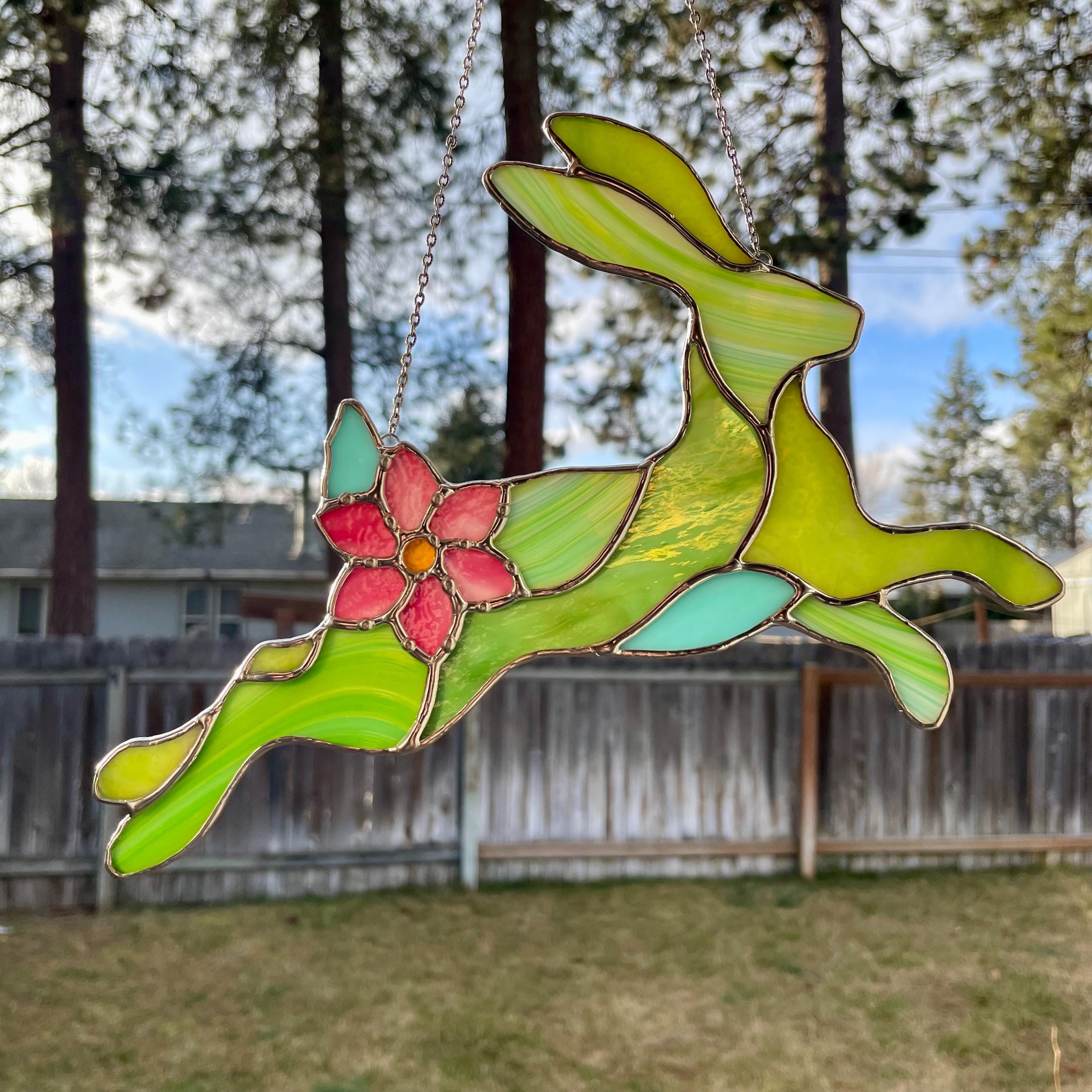 Stained Glass Spring Rabbit Floral Rabbit, Spring Bunny Pattern for Stained Glass (hobby and ...