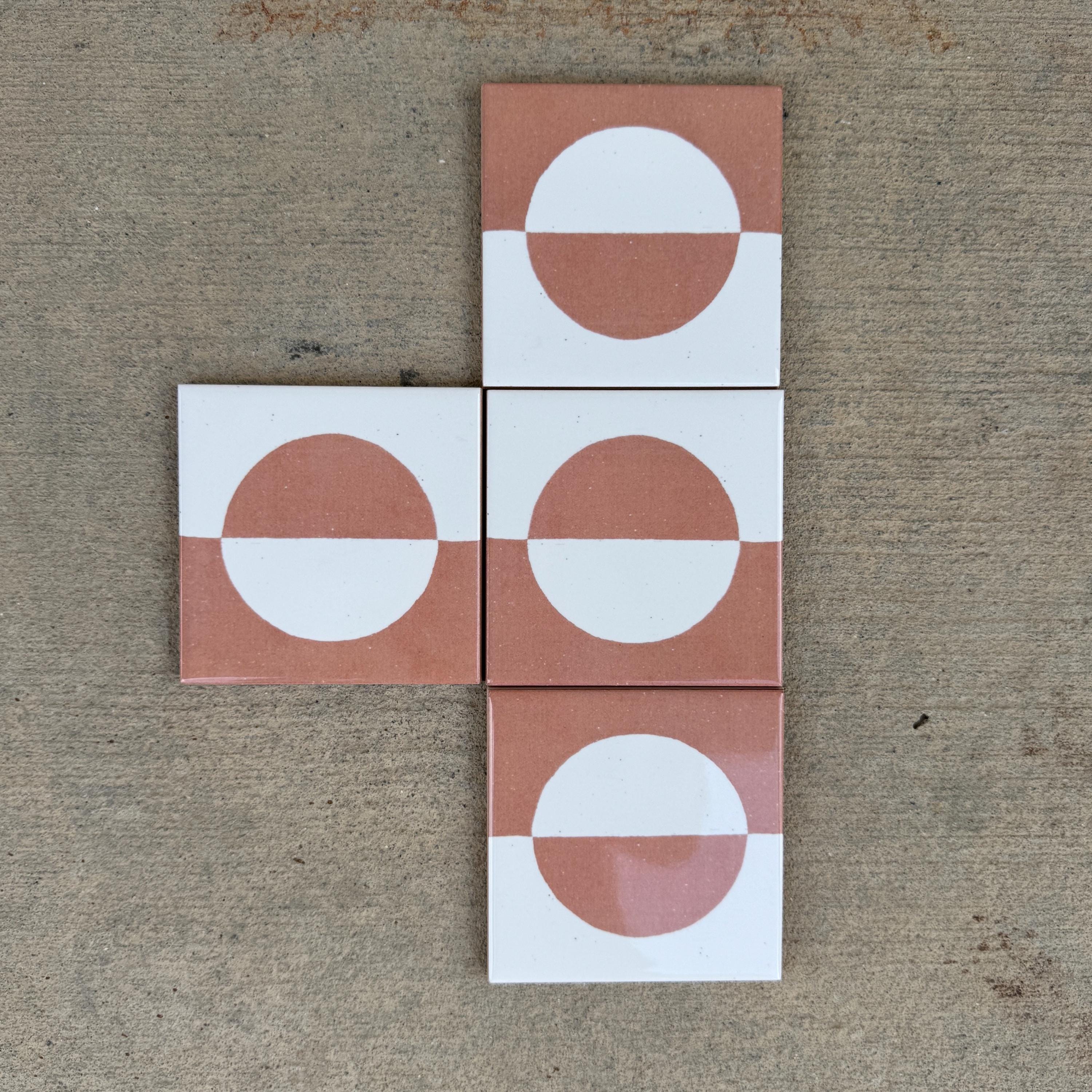 Retro Pink Patterned Tiles, Circle Tile With Reflection , Geometric ...