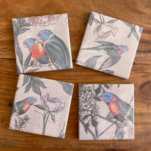 Australian Bird tiles, Wedding tiles, Vintage Style Coaster Tiles, Decorative tiles