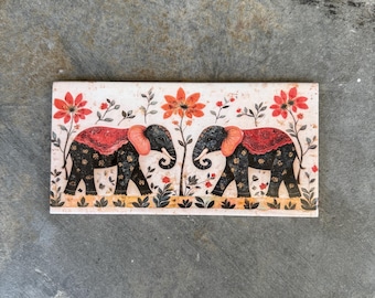 Vintage Elephant Tile: Floral Accent Subway Tile (100x200mm)
