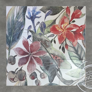 Tropical designed Floral Wall Tiles  "Tropical Bloom" Wallpaper style tiles,  Tile Mural 90x90cm