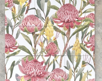 Waratah Floral Tiles: Australian Botanical Splashback Tiles