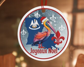 Louisiana Metal Ornaments, Pelican Christmas bauble, Unique Cajun gift, Joyeaux Noel gift