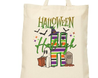Personalized Halloween treat bag, Custom child's name tote, Halloween personalized  bag, Trick or Treat tote