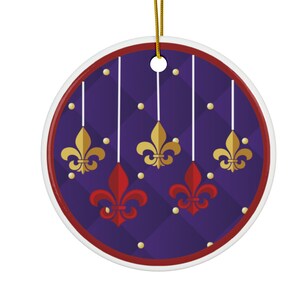 Mardi Gras Ceramic Ornament, Fleur de lis bauble, Fat Tuesday gift, Unique Carnival gift, NOLA ornament