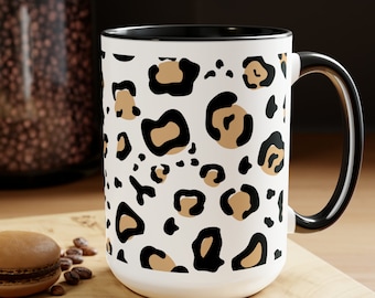 Leopard pattern Two-Tone Coffee Mugs, 15oz animal pattern ceramic cup, mom coffee gift, gift for boujee coffee lover