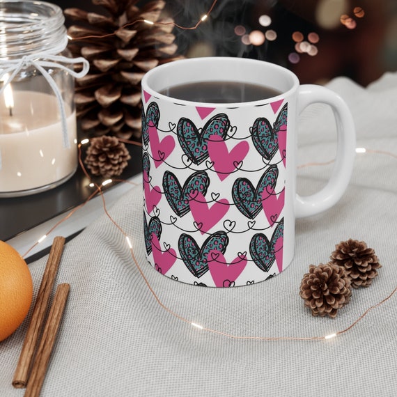 Valentine heart Ceramic Mug, colorful coffee cup, Valentine day gift, unique gift for lover, coffee lover gift