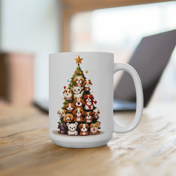 Dog tree mug, Kuwaii cup, Christmas dog tree gift, dog pet mug, dog cup, dog lover gift