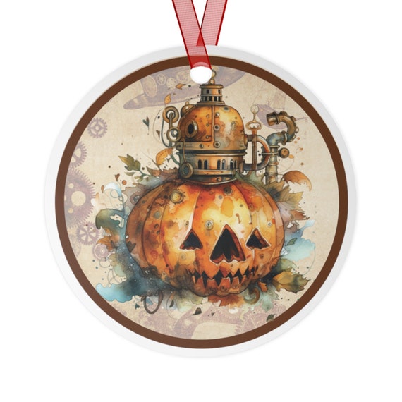 Halloween Steampunk ornament, Steampunk pumpkin bauble, Metal Halloween ornament gift, Pumpkin fall gift