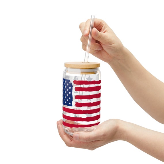 American Flag Libby 16 oz glass, Independence Day 16 oz design, July 4th, Patriotic design, Sipper Glass, 16oz