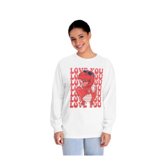 Valentine's Day Unisex Long Sleeve T-Shirt, Dinosaur Valentine's Day shirt, gift for lover, Love you tee, gift for partner, spouse gift