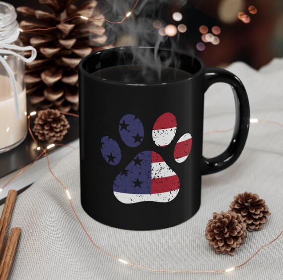 Dog paw American flag mug, grunge dawg foot cup, Usa Flag Dog Paw mug, Independence Day Pet Lover gift