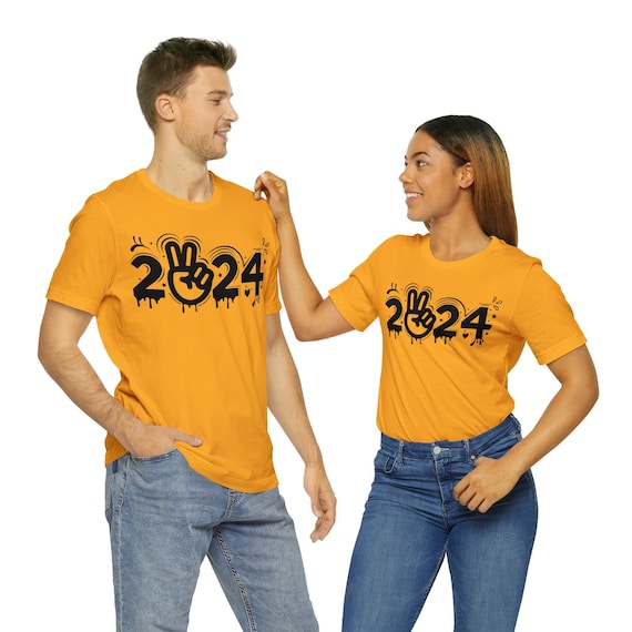 New Years Eve shirt, decorative 2024 t-shirt, gift for New Years, his and hers festive tees, peace sign shirt, holiday gift