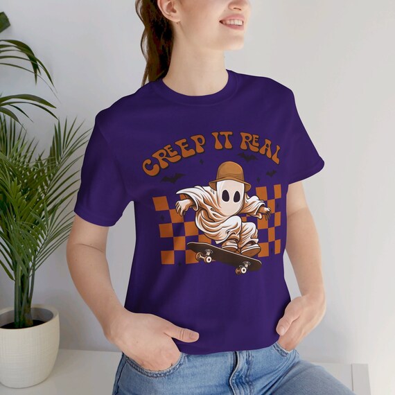 Creep it Real Halloween shirt, skateboard Halloween t-shirt, holiday tee, ghost skateboarder shirt, retro ghost Holiday gift