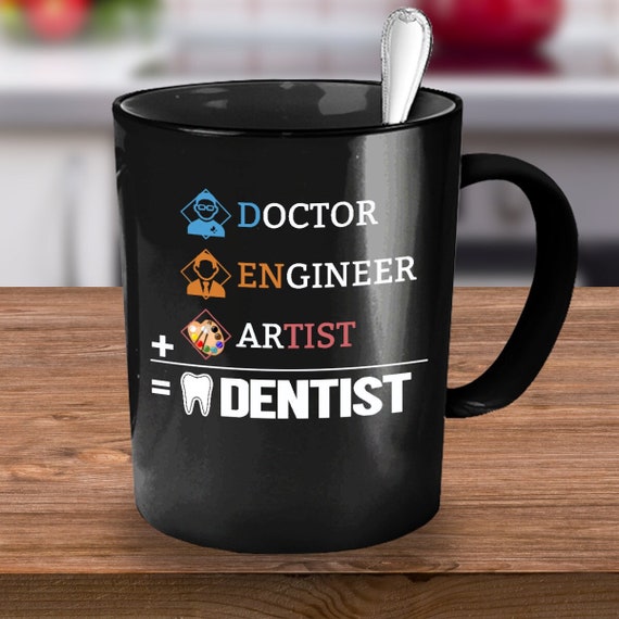Dentist coffee mug, black ceramic mug, professional cup, tooth puller gift, orthodontist cup