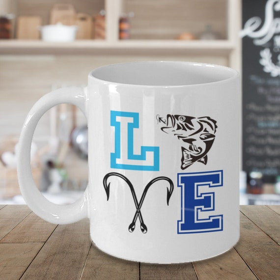 Fishing mug, travel mug, commuter cup, novelty cup, tea coffee, gift for her, gift for him, ceramic