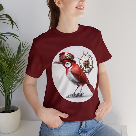 Steampunk bird shirt, Red bird t-shirt, Steampunk Christmas gift, mens steampunk tee,