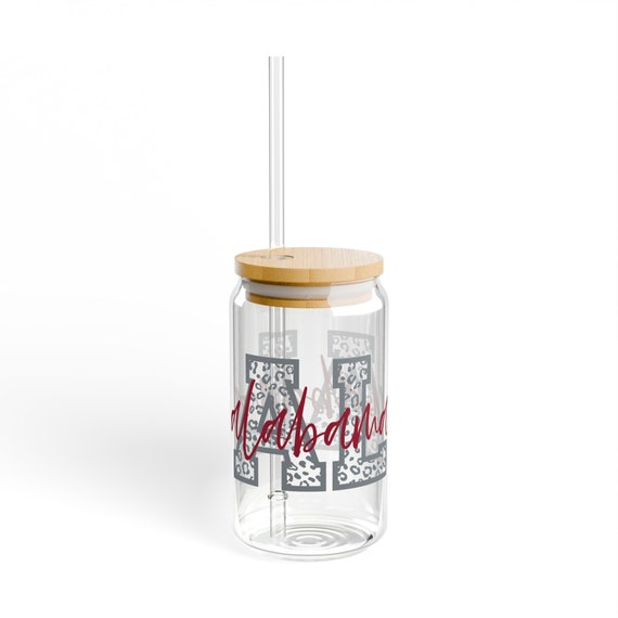 Alabama Leopard State sipper glass, Leopard State glass can, Student spirit gift, Student Alabama gifttate
