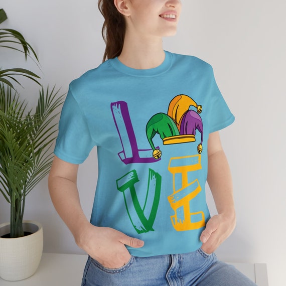 Mardi Gras Love Unisex Jersey Short Sleeve Tee, Love holiday shirt, Carnival gift, parade t-shirt, NOLA gift