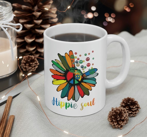 Hippie soul mug, hippie soul cup, 60's mug, peace cup, flower child gift