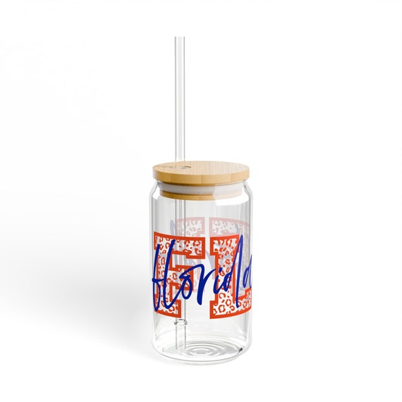 Florida Leopard State sipper glass, Leopard State glass with lid and straw, Florida gift, Student spirit gift, Gator present