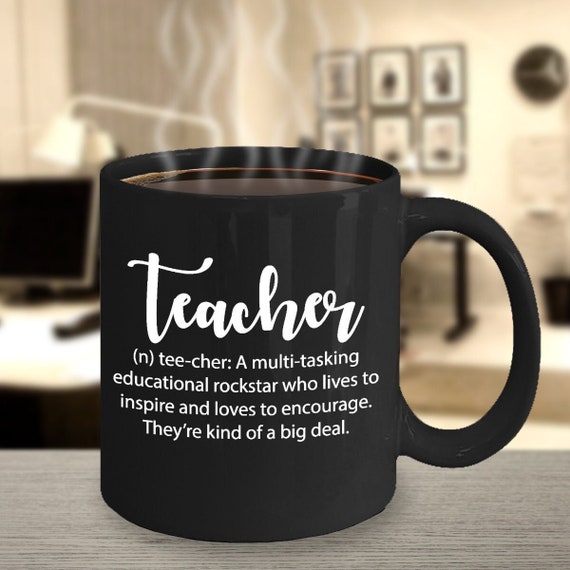 Teacher definition mug, gift for teacher, black ceramic cup, occupational mug, travel cup