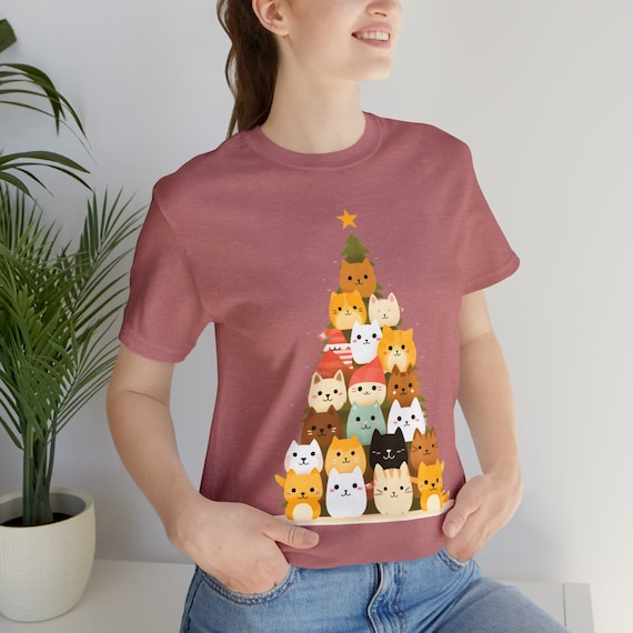 Cat tree shirt, Kuwaii t shirt, Christmas cat tree gift, kitty tree t shirt, kitty tee, cat lover gift, holiday tee