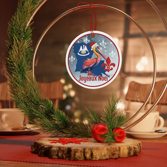 Louisiana Metal Ornaments, Pelican Christmas bauble, Unique Cajun gift, Joyeaux Noel gift