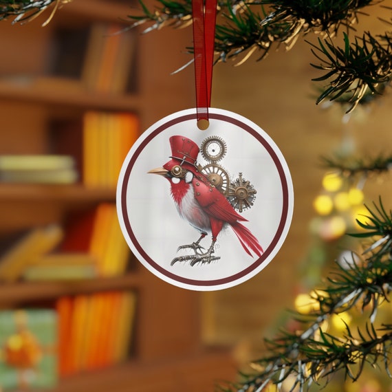 Steampunk bird Metal Ornament, Dieselpunk Christmas bauble, Victorian era bird ornament, gift for Steampunk lover