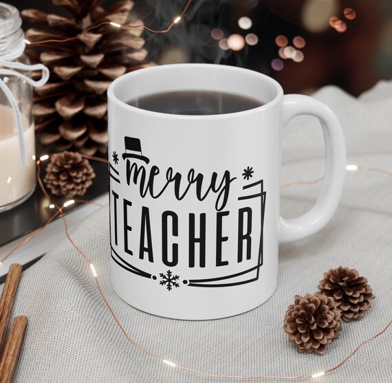 Teacher Christmas mug, Christmas teacher cup, merry teacher mug, educator cup, gift for teacher, Christmas gift for teacher