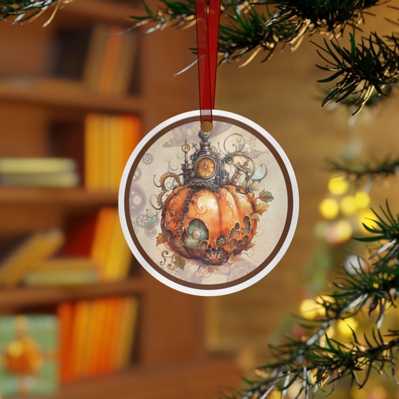 Halloween Steampunk ornament, Steampunk pumpkin bauble, Halloween ornament gift, Pumpkin fall gift