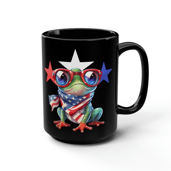 PATRIOTIC FROG Mug, frog lover cup, American flag mug, patriotic gift, Funny Frog Pun Mug Cute Frog , 3D Frog Mug Sublimation Design