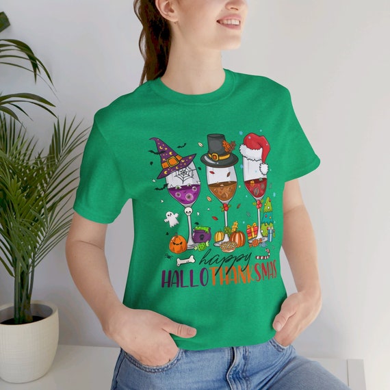 Hallothankmus shirt, Holiday Season Shirt, Holiday wine tee, Halloween t-shirt, Thanksgiving tshirt, Christmas t-shirt, Holiday Season Gift