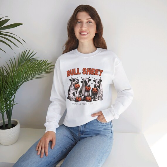 Halloween Cow Sweatshirt, Bull Sheet Crewneck, Cow Lover Gift, Funny Halloween Sweater, Unique  Gifts for Her or Him