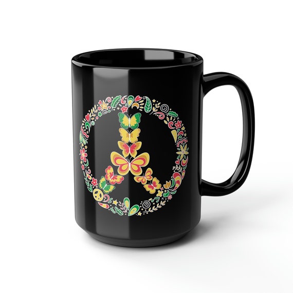 Peace Sign mug, Peace cup, Hippie mug, Hippie cup, 70's gift