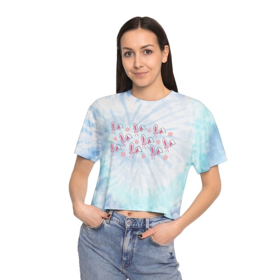 Coquette Easter cropped tie dye tee,  Easter tie dye cropped shirt, Bunny ear crop tshirt, Easter Shirt Design, Easter Tie-Dye Crop gift