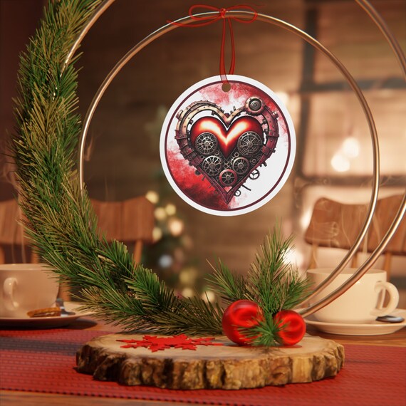 Steampunk heart Metal Ornament, Dieselpunk Christmas bauble, gift for steampunk lover, Valentines day gift