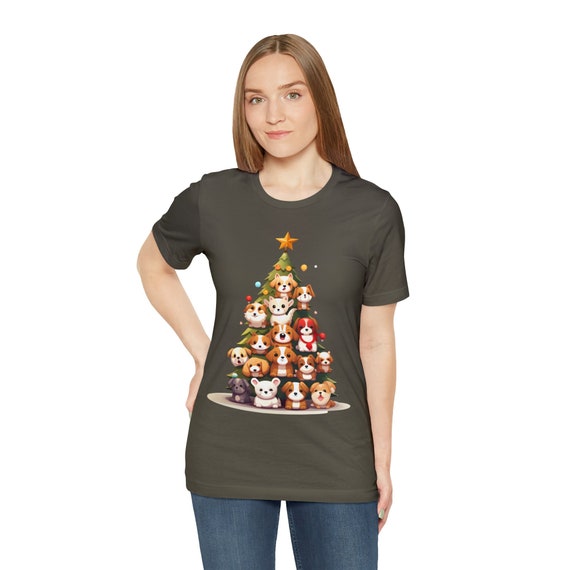 Dog tree shirt, Kuwaii t shirt, Christmas dog tree gift, dog tree t shirt, pet lover tee, dog lover gift, holiday tee